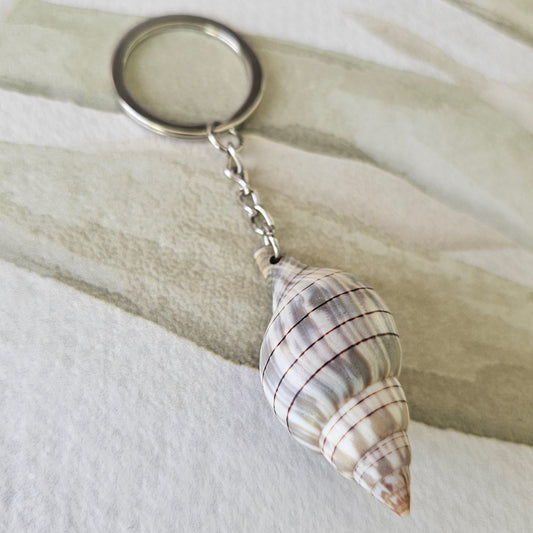 Shell keychain on a light background